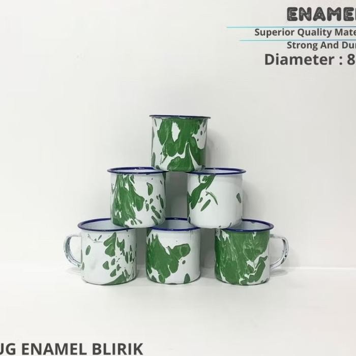 [6 PCS] Cangkir Blirik Lurik Mug Enamel Model_8 cm