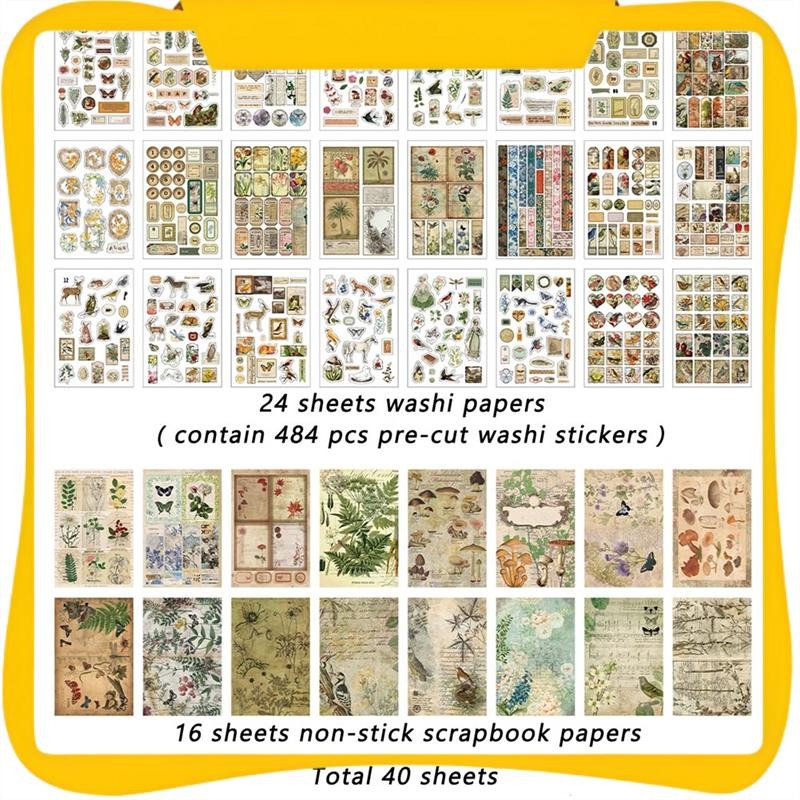 

Vintage Aesthetic Washi Stickers Paper For Scrapbooking, 40 Sheets Ephemera Book For Art Journaling