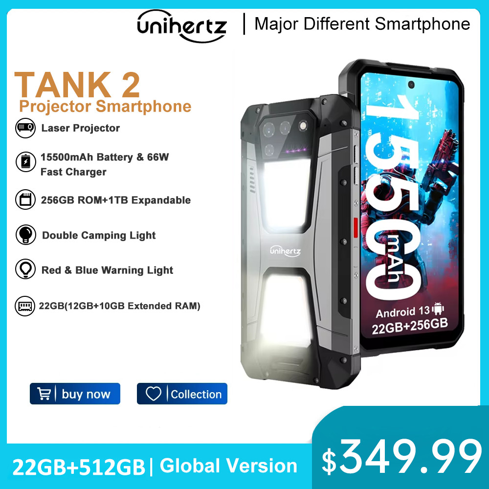 Unihertz 8849 tank 2 waterproof projector smartphone 24GB 512GB Rugged Cellphone 64MP Super night vi