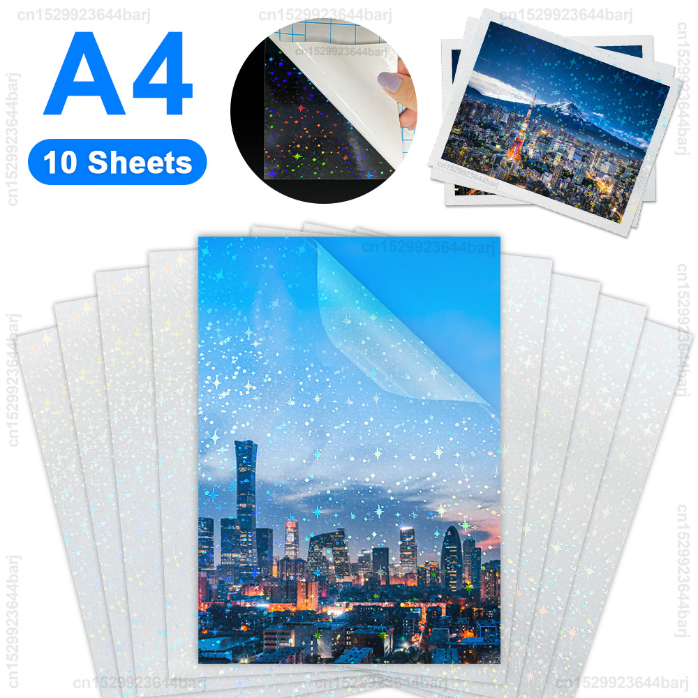 

10 Sheets A4 Self-Adhesive Cold Laminating Film Waterproof Transparent Shiny Stars Dots DIY Package