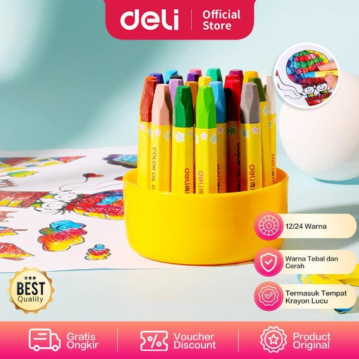 

Deli 12/24 Warna Oil Pastel Desain Barrel Mudah Diambil 7209X