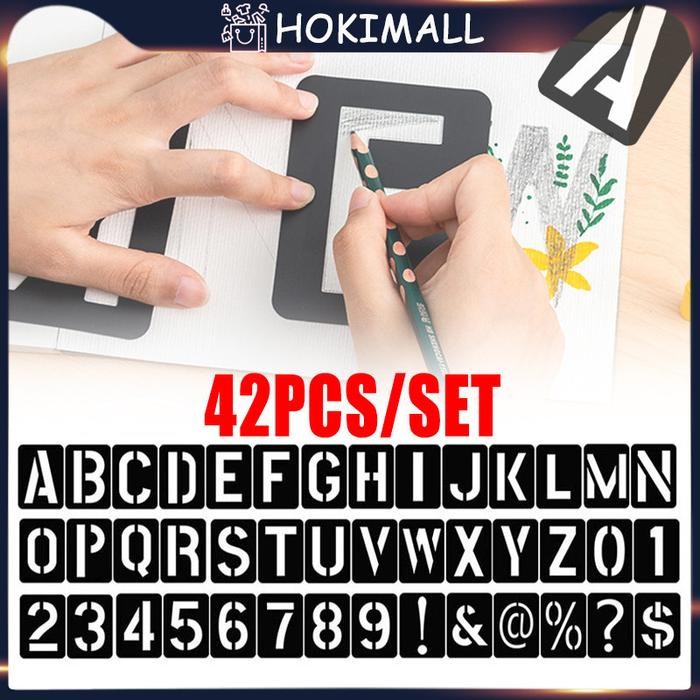 

42buah/Set Cetakan Huruf Angka Stencils Stensil Plastik Pylox Cat Semprot
