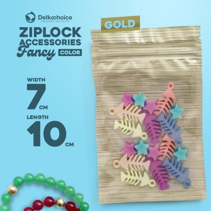 KEMASAN SACHET ZIPLOCK PLASTIK KOMBINASI FOIL DELKOCHOICE GOLD 7X10 Kode 651
