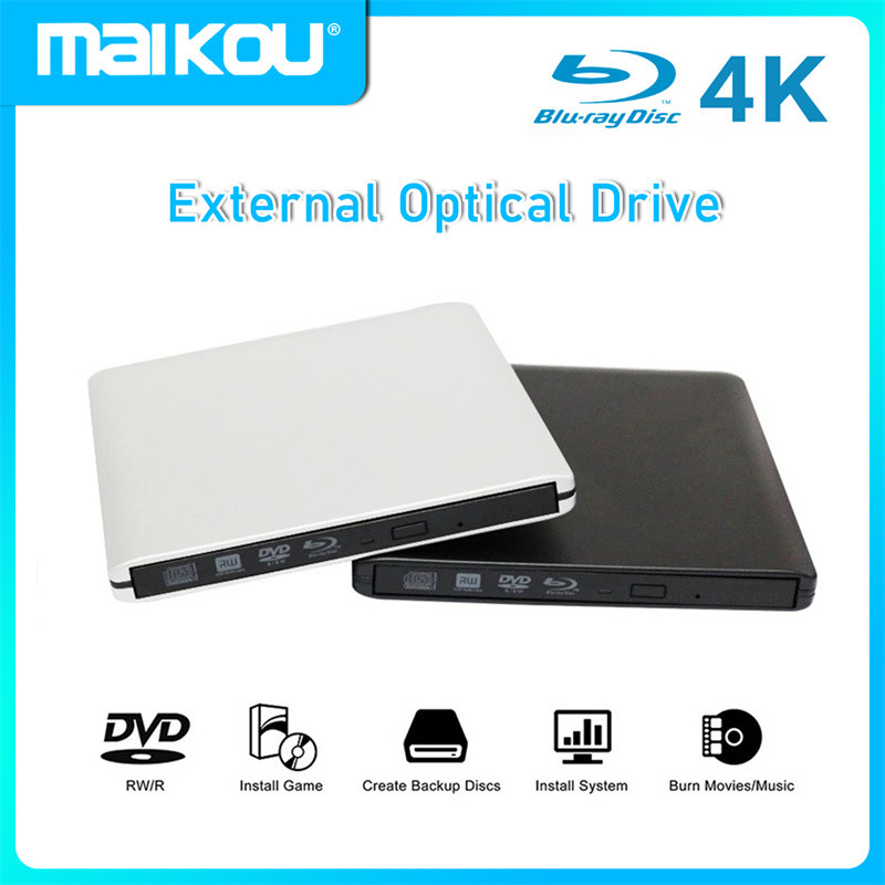 USB 3.0 4K Bluray External Optical Drive 3D Player BD-RE Burner Recorder DVD+/-RW/RAM Drives for