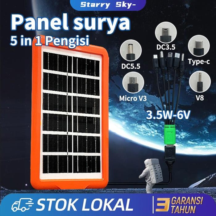 Solar Panel 5 In 1 Pengisi Solar Cell Panel Surya 6V 3.5Wp Polisilikon