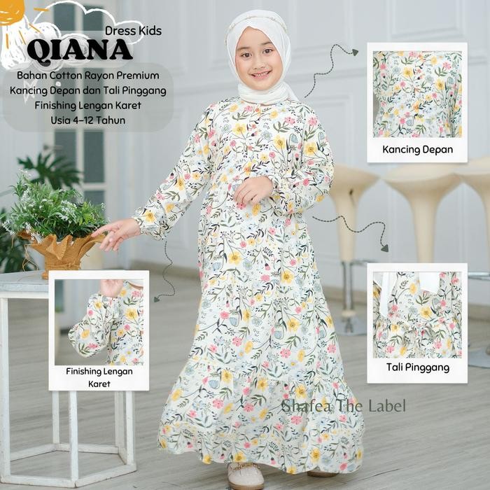 ASLI QIANA DRESS KIDS SHAFEA TH- GAMIS ANAK PEREMPUAN MOTIF BUNGA - HOMEY DRESS ANAK 3 REMPEL BAHAN