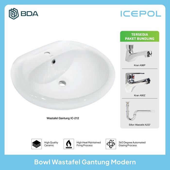 Icepol Wastafel Cuci Tangan Wastafel Kamar Mandi Wastafel Gantung Full Set Komplit Set Ic 212 New