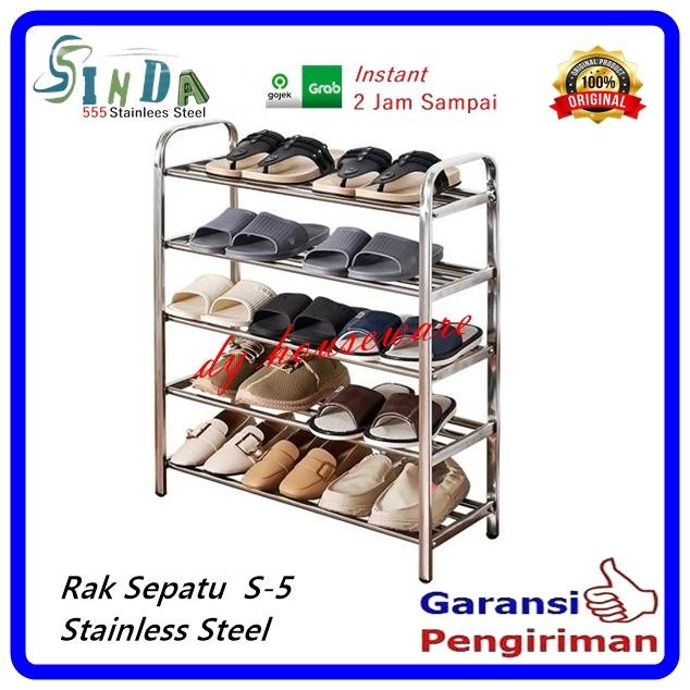 (Allthebest) Rak Sepatu Rak Sandal Susun Stainless 5 Susun Full Stainles Kokoh