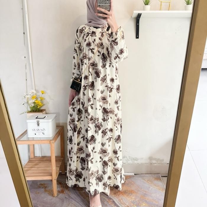 (Allthebest) Rosalia Dres Gamis Rayon Motif Bunga Kekinian Rayon Diamond