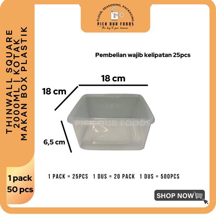 THINWALL SQUARE 2000 ML KOTAK MAKAN BOX PLASTIK THIN WALL 2000ML