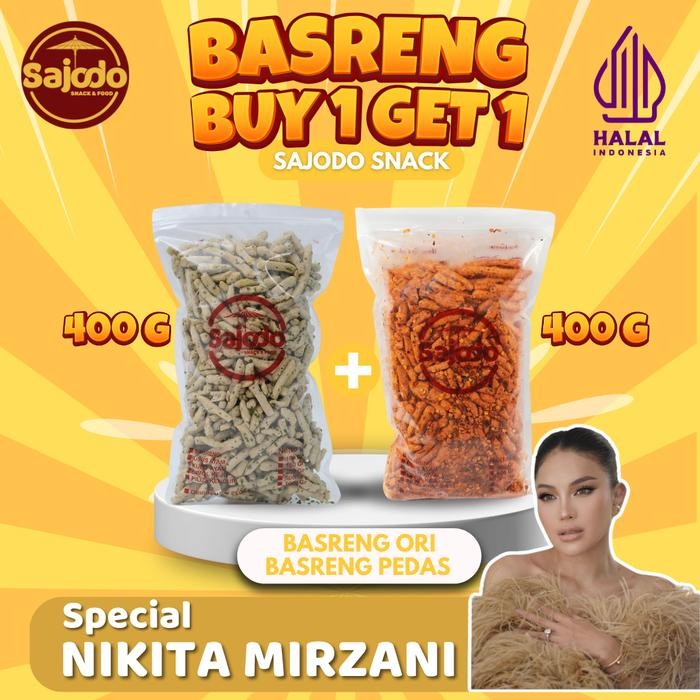 

[Special Nikita Mirzani] - Buy 1 Get 1 Basreng Pedas 400 Gr Gratis Basreng Ori 400 Gr Sajodo Snack &