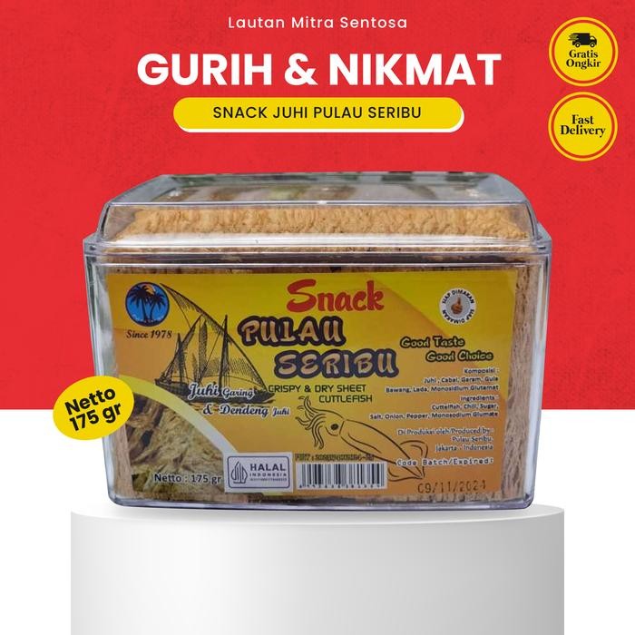 

Makanan ringan SNACK JUHI PULAU SERIBU toples sedang cumi kering