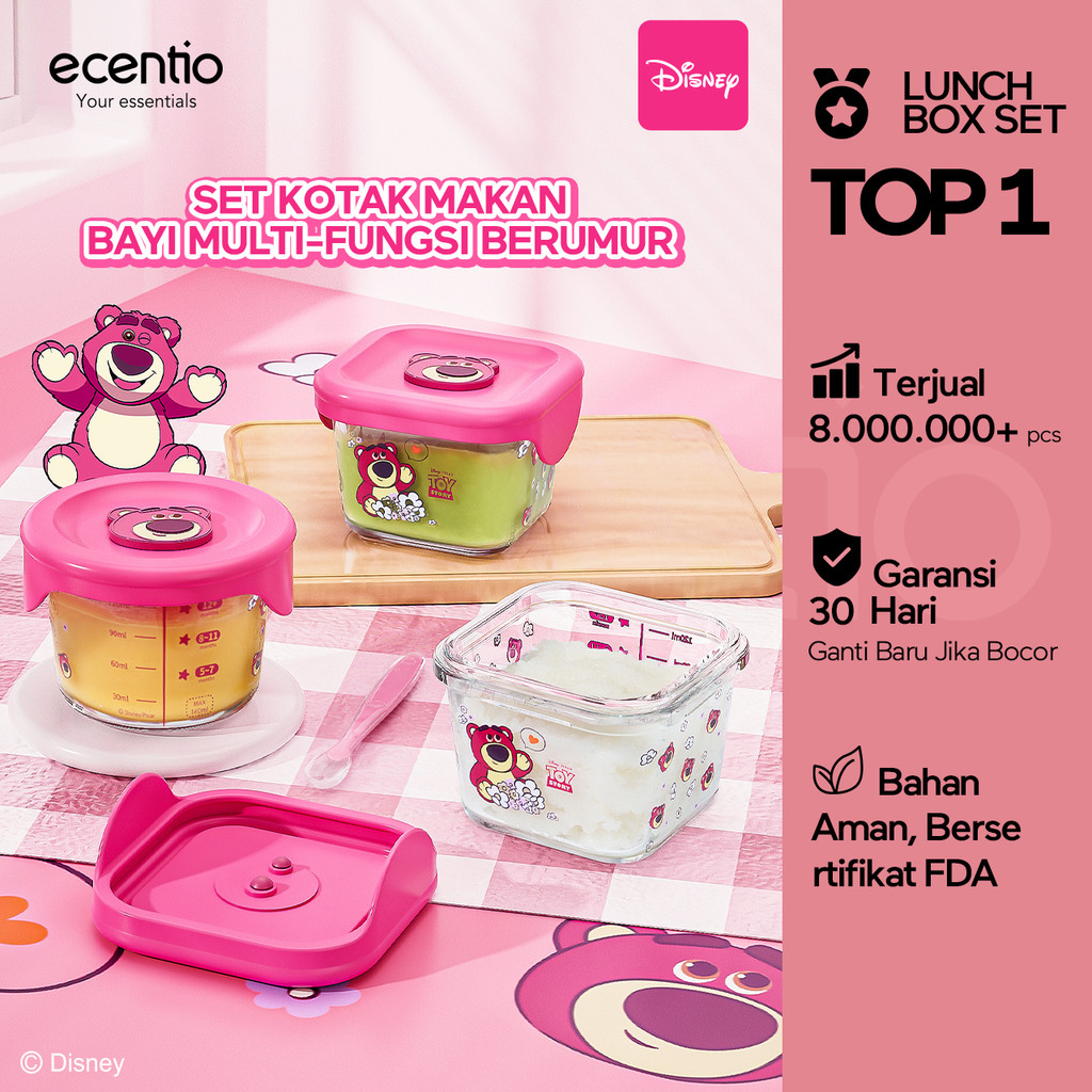 ecentio food container Kaca anak mpasi  Disney lotso Mini Kotak Tempat Makan Glass