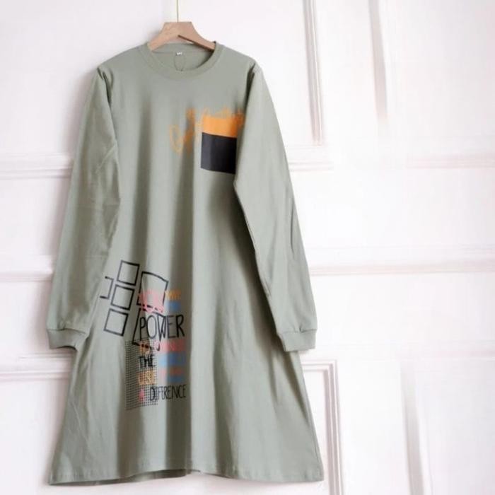 (Allthebest) Tunik Wanita Lengan Panjang Kekinian Power Bo Baju Atasan Kaos Jumbo Panjang Ld 130 cm