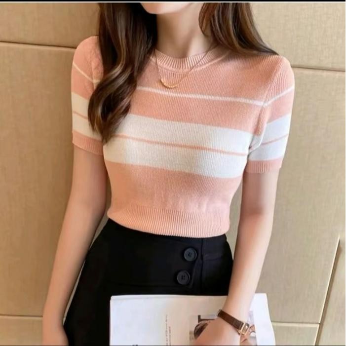 (Allthebest) Belleza Outlet baju outfit cewek baju atasan wanita baju Rajut Zalfa Crop Strip