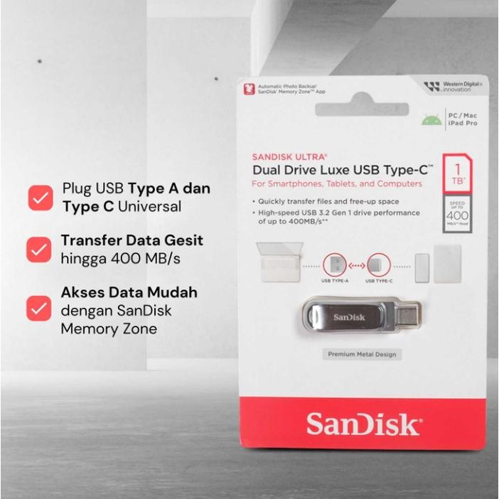 TERBARU 1 TB SanDisk Flash Ultra Dual Drive Disk Luxe USB Type C & A 3.1 / 3.2 Gen 1 Flashdisk 512