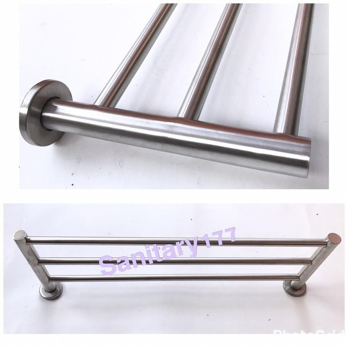 Rak Handuk Stainless 60 Cm 3 Susun 7083- ungan Towel Bar Tiga Baris Stenlis pipa Gede