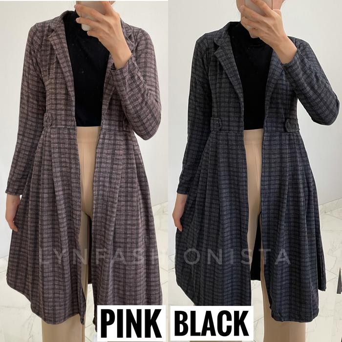 Product Laris Long Cardigan Panjang Wanita Muslim/Kardigan Motif Kotak Outer Wanita Lengan