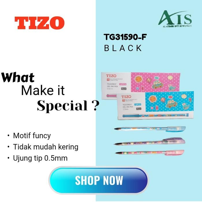 

balpoint Kalam pulpen pena tizo tg31590 -f gel hitam 1pak isi 12pcs