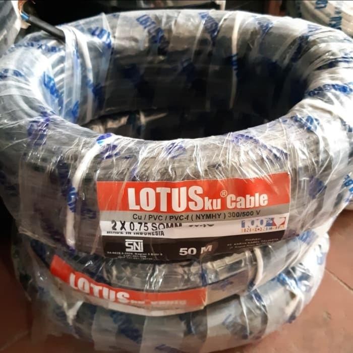 KABEL LISTRIK LOTUS 2x0.75 50M NYMHY HITAM SNI KABEL PIPIH / GEPENG