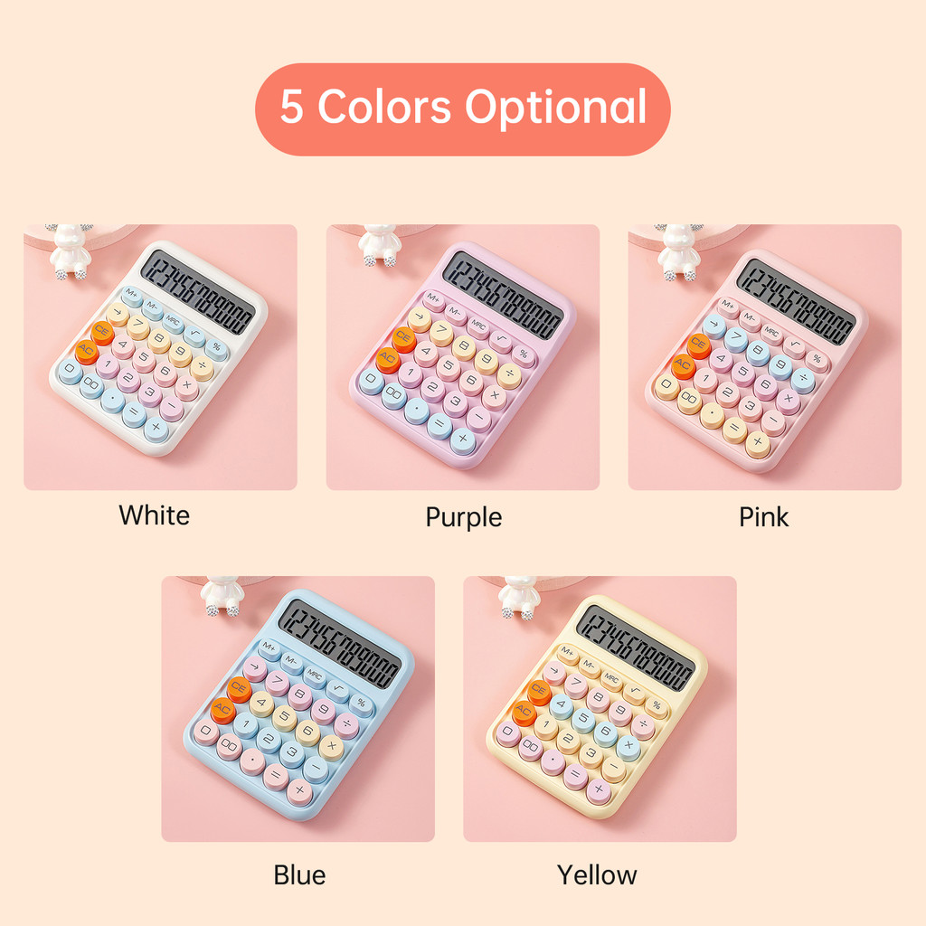 

Mechanical Calculator 12 Digit Large LCD Display Big Round Button Cute Candy Colored Calculator