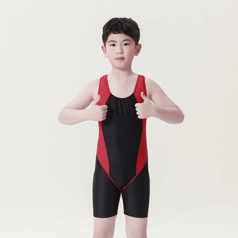 Children's One-Piece Swimsuit Sleeveless Anti-Embarrassment Swimwear Boys' Double Strap Vest Style