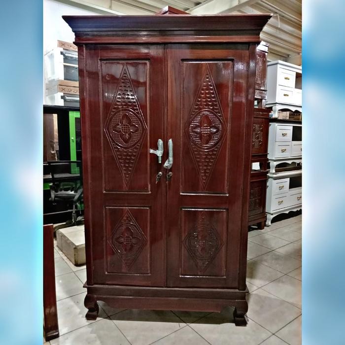 Lemari Jati 2 Pintu Full Ambalan, Lemari 2Pintu