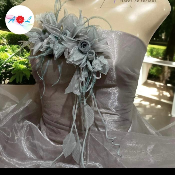 bross bunga abu/grey flower brooch/bross bunga hand made/bross bunga kain