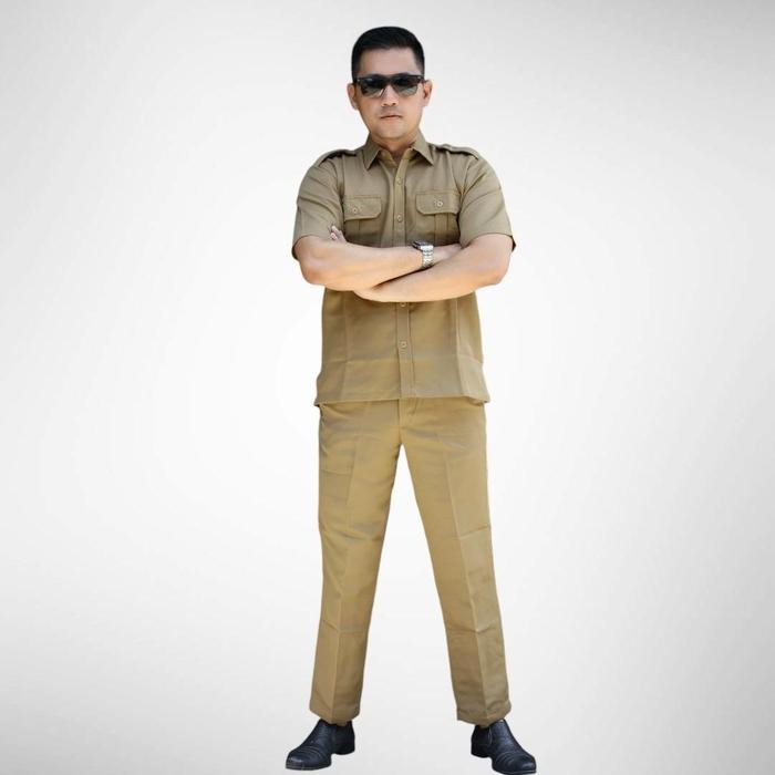 SATU SET Baju Khaki Pria Lengan Pendek /Seragam PNS pria Lengan Panjang / Baju Dinas Pemda / Baju