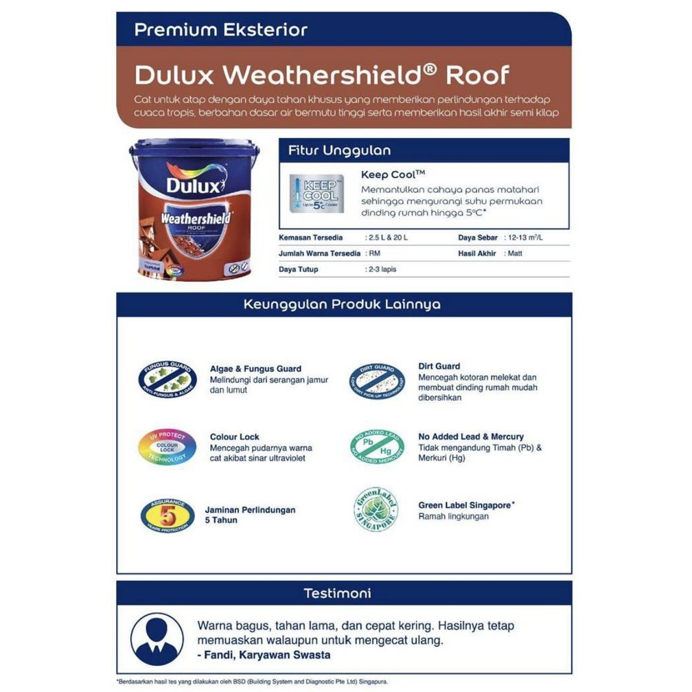 CAT GENTENG DULUX WEATHERSHIELD ROOF 2.5 LT