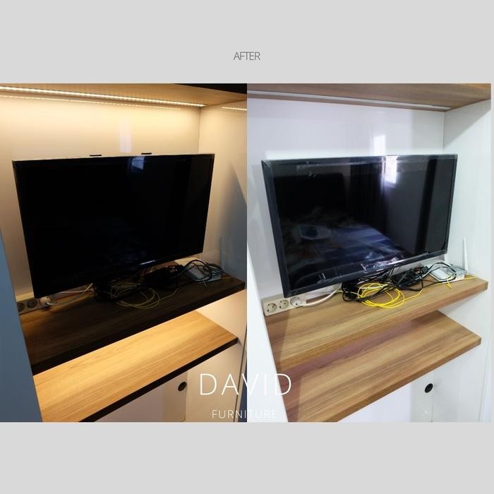Lemari Tv Nimalis Modern Lampu Led Apartemen Set Cawang