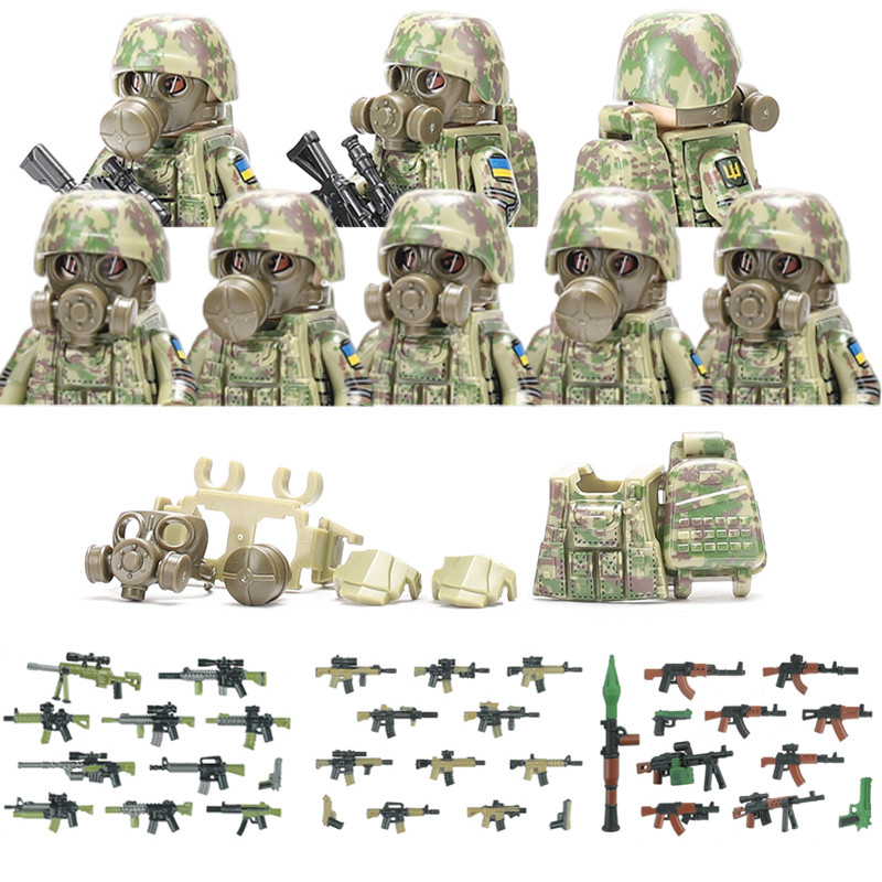 Military Soldier Ukrainian Bio emical Special Forces Building Blocks Army Figures Gas Mask Weapons