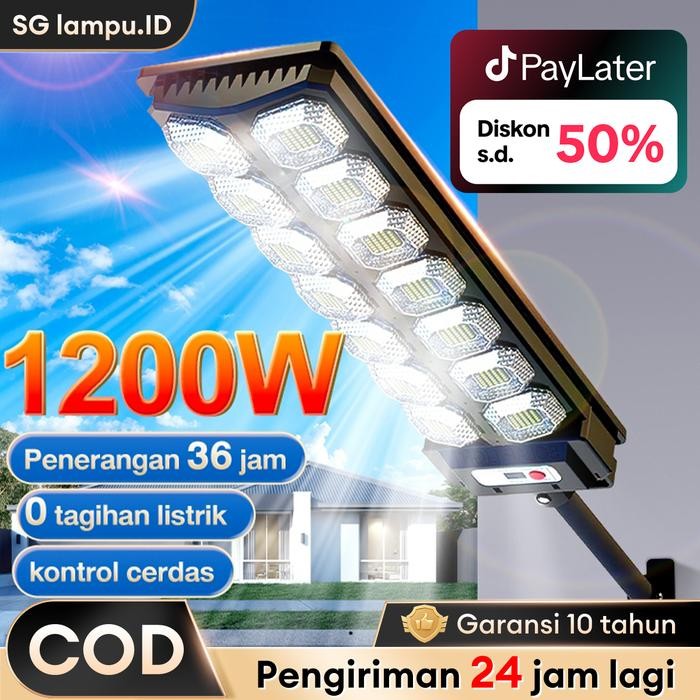 Garansi 10 Tahun1200W Lampu Jalan Tenaga Matahari Otomatis Lampu Sensor Led Luar Ruangan Tenaga