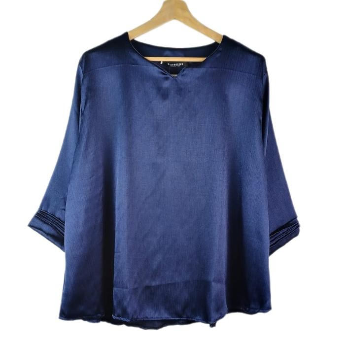 Atasan BLus BIG SIZE SATIN CREDENZA POLOS Terbaru Lengan 7/8 SUPER JUMBO XXXXXL LD 130 CM 5XL 4461#