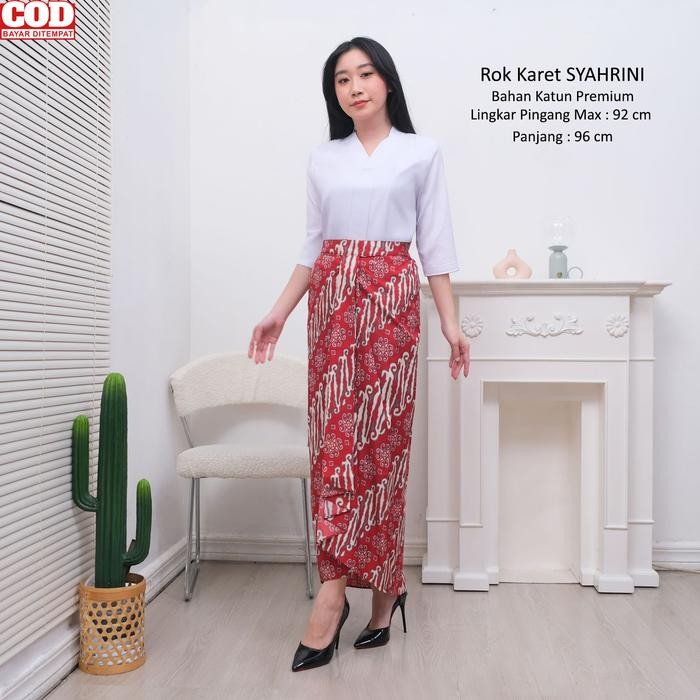 Rok Panjang Kebaya Batik Wanita Kekinian Bahan Katun Warna Merah Maroon