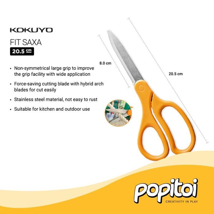 

AT KOKUYO AiroFit Saxa Cut Scissors 20 cm YELLOW Gunting Scissor AeroFit