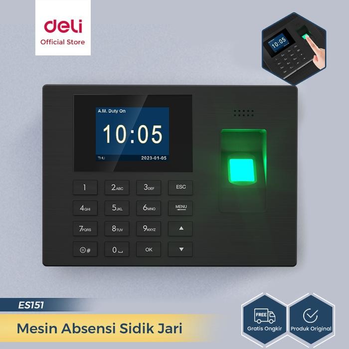 

AT Deli Mesin Absensi Sidik Jari Kapasitas 1200 Bahasa Indonesia Laporan Otomatis ES151