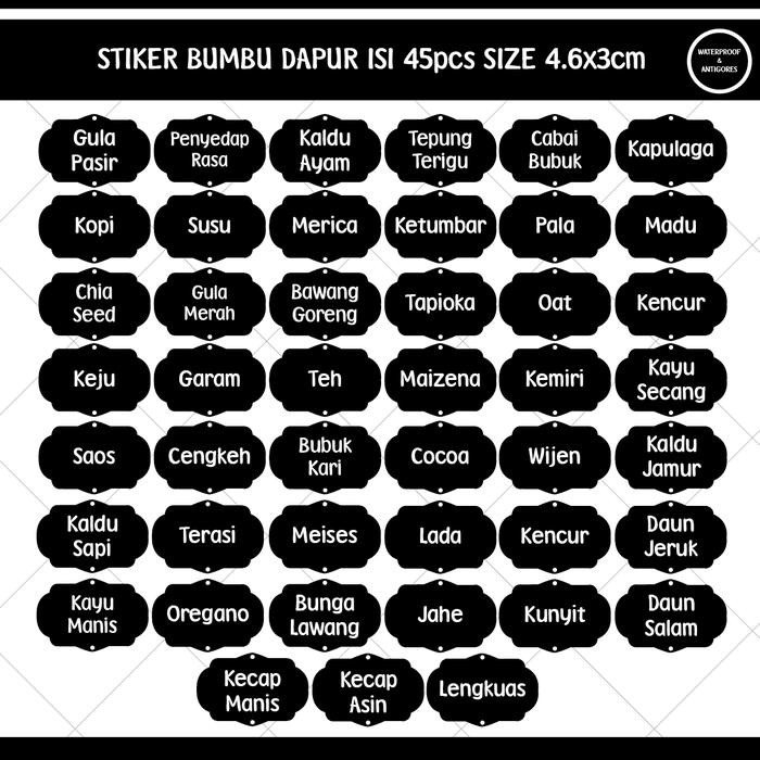 

AT Stiker Label Bumbu Dapur Custom 56pcs Botol Kotak Makan Nama Anak