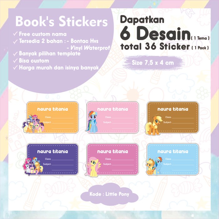

AT Stiker Label Buku Nama Anak Custom 36 pcs Banyak Desain