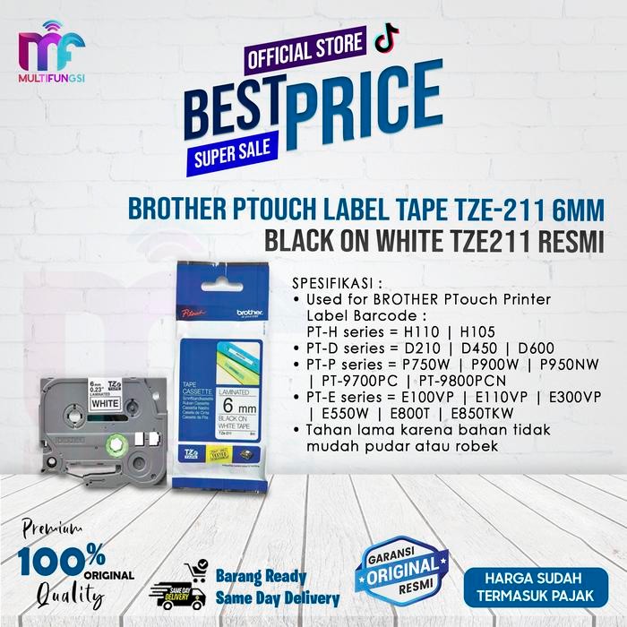 

AT Brother Ptouch Label Tape TZE-211 6mm Black on White TZE211 Resmi