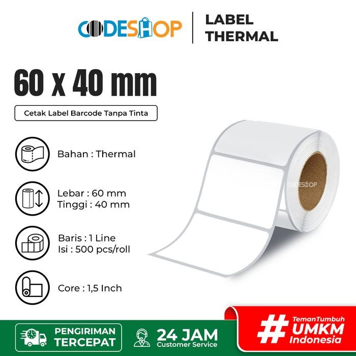 

AT Codeshop Stiker Label Barcode 60x40 mm Thermal 1 Line isi 500 Pcs