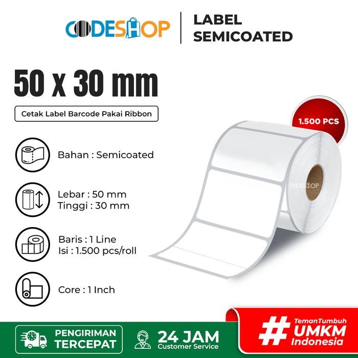 

AT Label Semicoated 50 x 30 mm isi 1500 Stiker Printer Barcode Postek TSC