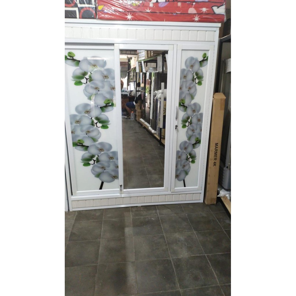 Lemari Pakaian 3 Pintu Sliding Pvc Kaca Alumunium Khusus Bogor