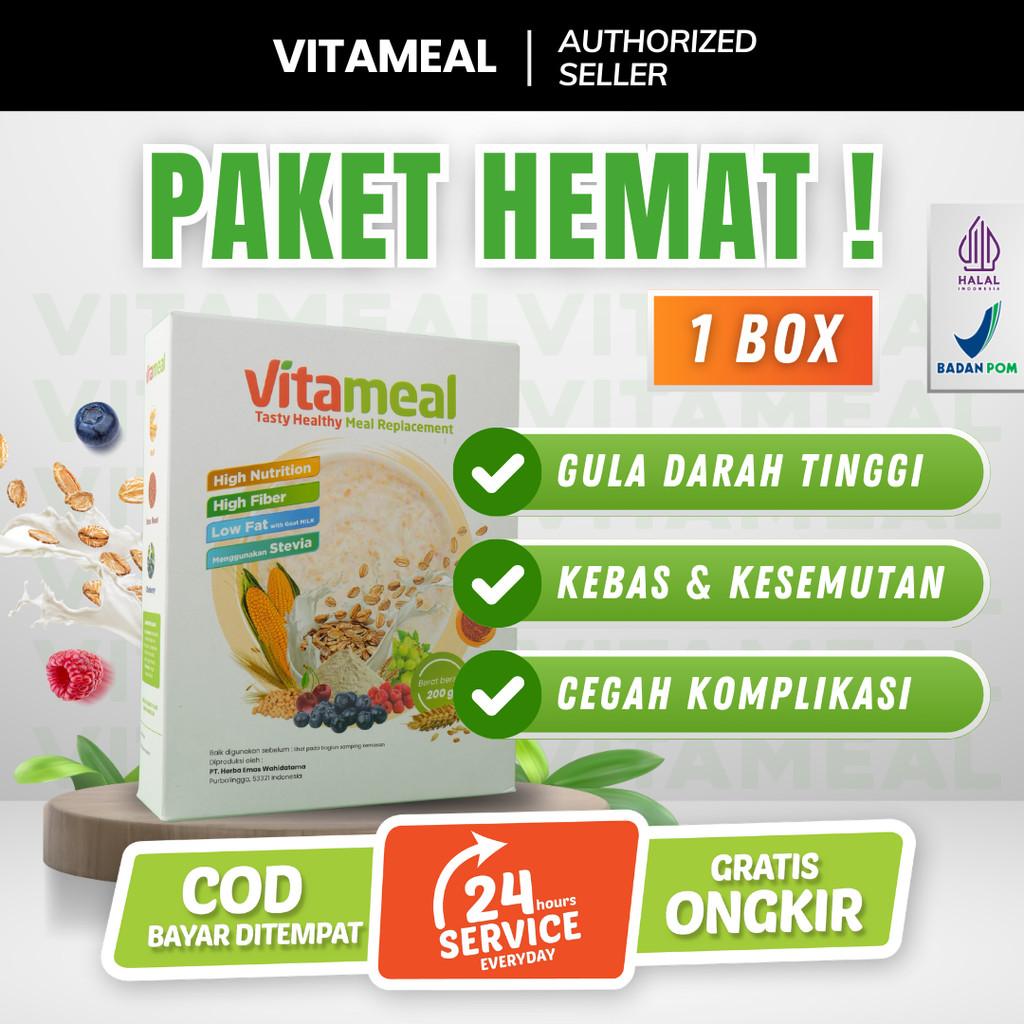 

Vitameal Original – Redakan Kebas Kesemutan Maag Kolesterol dan Stabilkan Gula Darah Tinggi Cocok untuk Penderita Diabetes VITAMIL HIPERTENSI