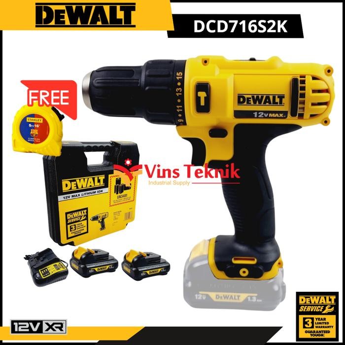 Mesin Bor Baterai Cordless Impact Drill 12V Dewalt Dcd 716 Dcd716