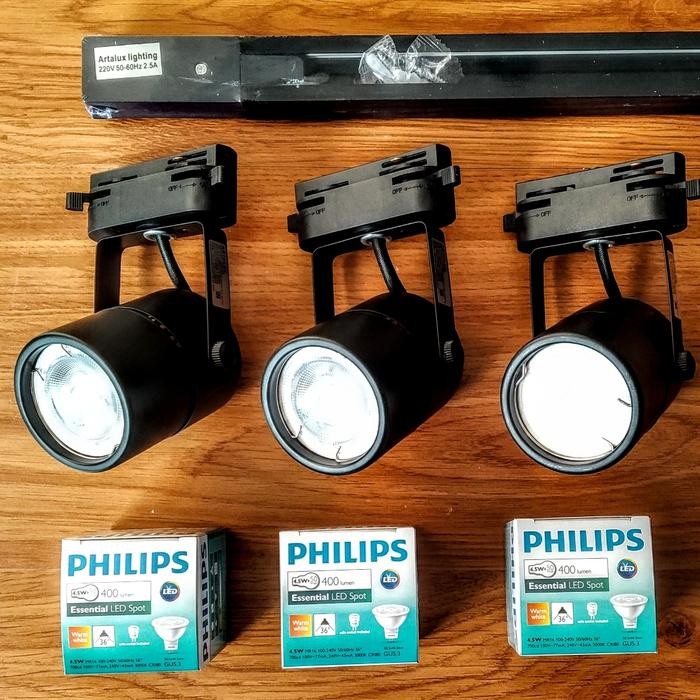 Philips Set Lampu Track Rel Artalux Sorot Led Philips 4.5W Berikut Rel