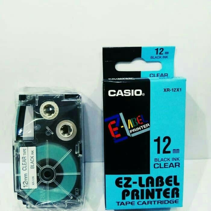 Promo Original Casio Ez-Label Printer Tape 12Mm Black On Clear Bening