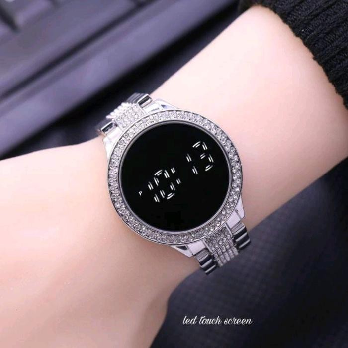 Led Touchscreen Jam Tangan Wanita Bulat Full Mutiara Jam Wanita
