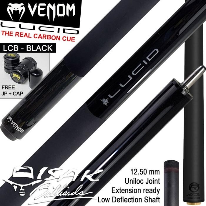 Venom Lucid Carbon LCB Black Cue Uniloc Low Deflection Stick Billiard