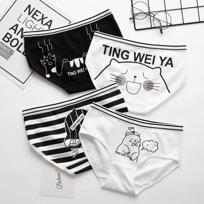 Celyne CD Wanita Motif Kucing Imut Fashion Undies Celana Dalam Wanita Corak CD Katun Import 2151